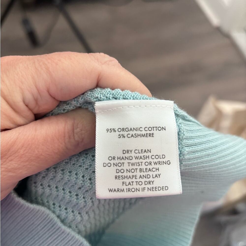 White + Warren Light Blue Waffle Knit Collared Polo Sweater Size Small - Picture 6 of 6